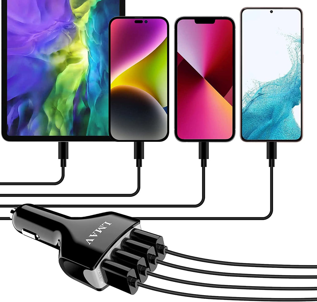 USB Car Charger Adapter, 4-Port QC 3.0 Car Charger Fast Charging for All Smartphone and Other USB Devices.