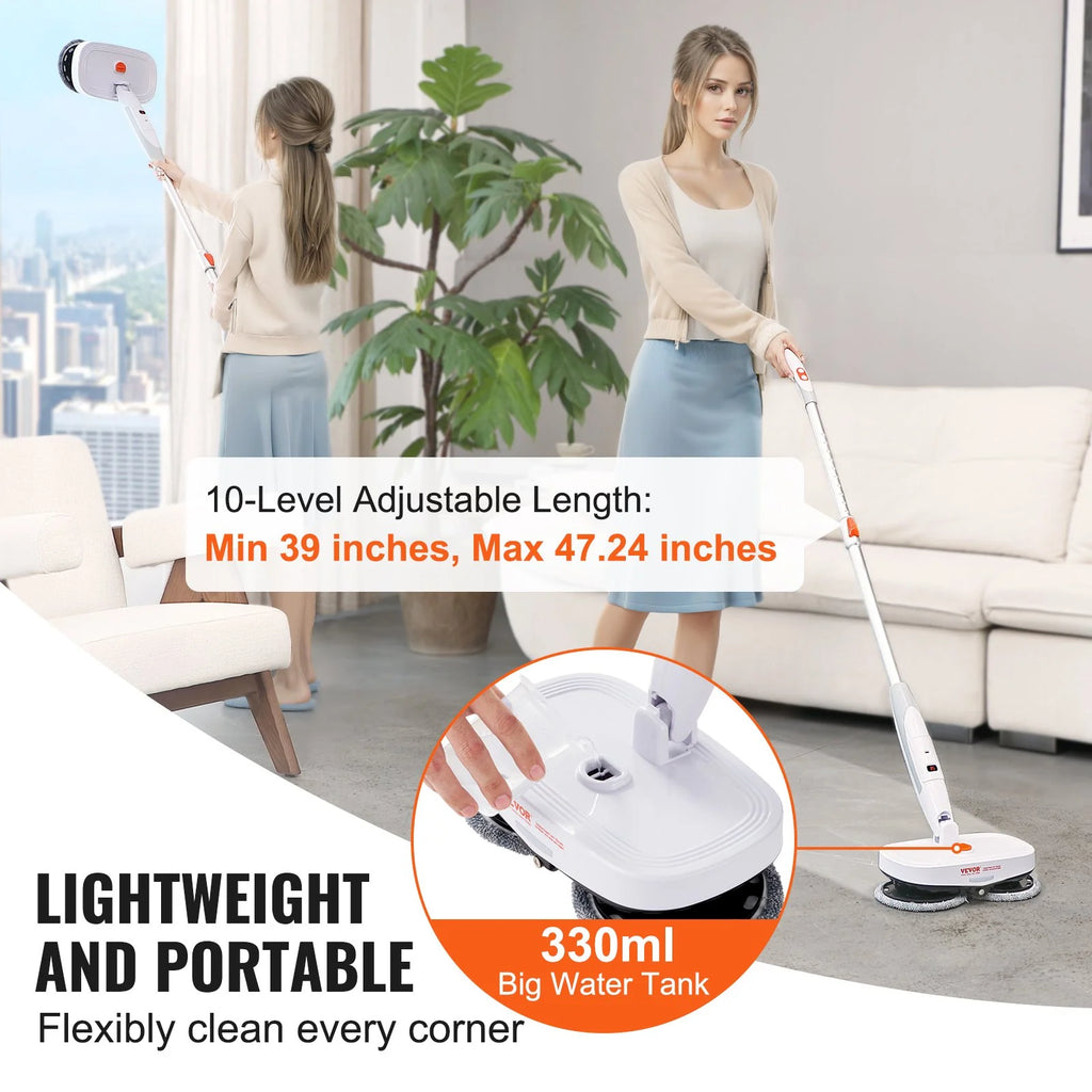 VEVOR Cordless Electric Mop, Electric Spin Mop with Water Tank, up to 40 Mins Battery, LED Headlight, Dual Mop Heads, 4 Microfiber Pads & 4 Trapezoid Microfiber Pads, for Hardwood/Tile Floor Cleaning