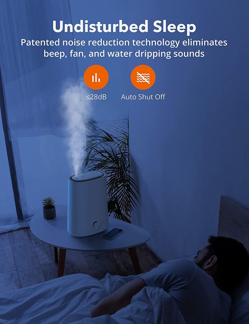 Humidifiers for Bedroom Large Room, 4.5L Cool Mist Humidifiers & Essential Oils Diffuser, Easy to Clean, Auto Shut-Off, Quiet Ultrasonic Top Fill Air Humidifier for Plant, Large Room, Home, White