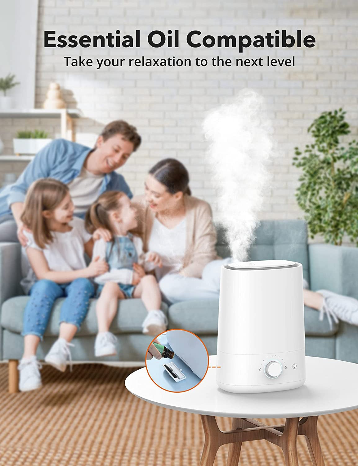 Humidifiers for Bedroom Large Room, 4.5L Cool Mist Humidifiers & Essential Oils Diffuser, Easy to Clean, Auto Shut-Off, Quiet Ultrasonic Top Fill Air Humidifier for Plant, Large Room, Home, White
