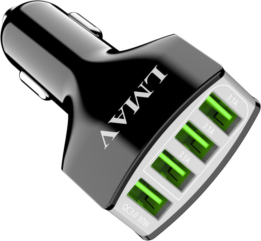 USB Car Charger Adapter, 4-Port QC 3.0 Car Charger Fast Charging for All Smartphone and Other USB Devices.