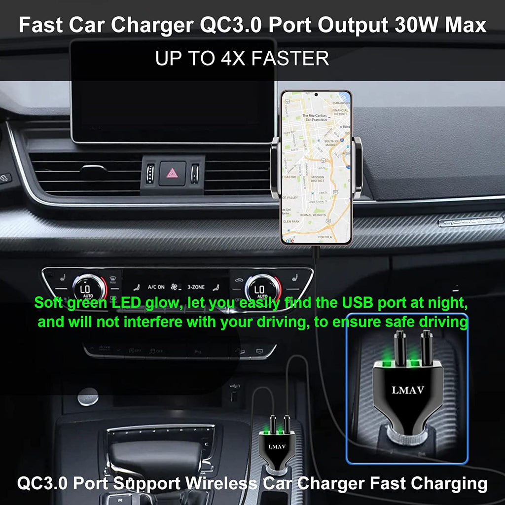 USB Car Charger Adapter, 4-Port QC 3.0 Car Charger Fast Charging for All Smartphone and Other USB Devices.