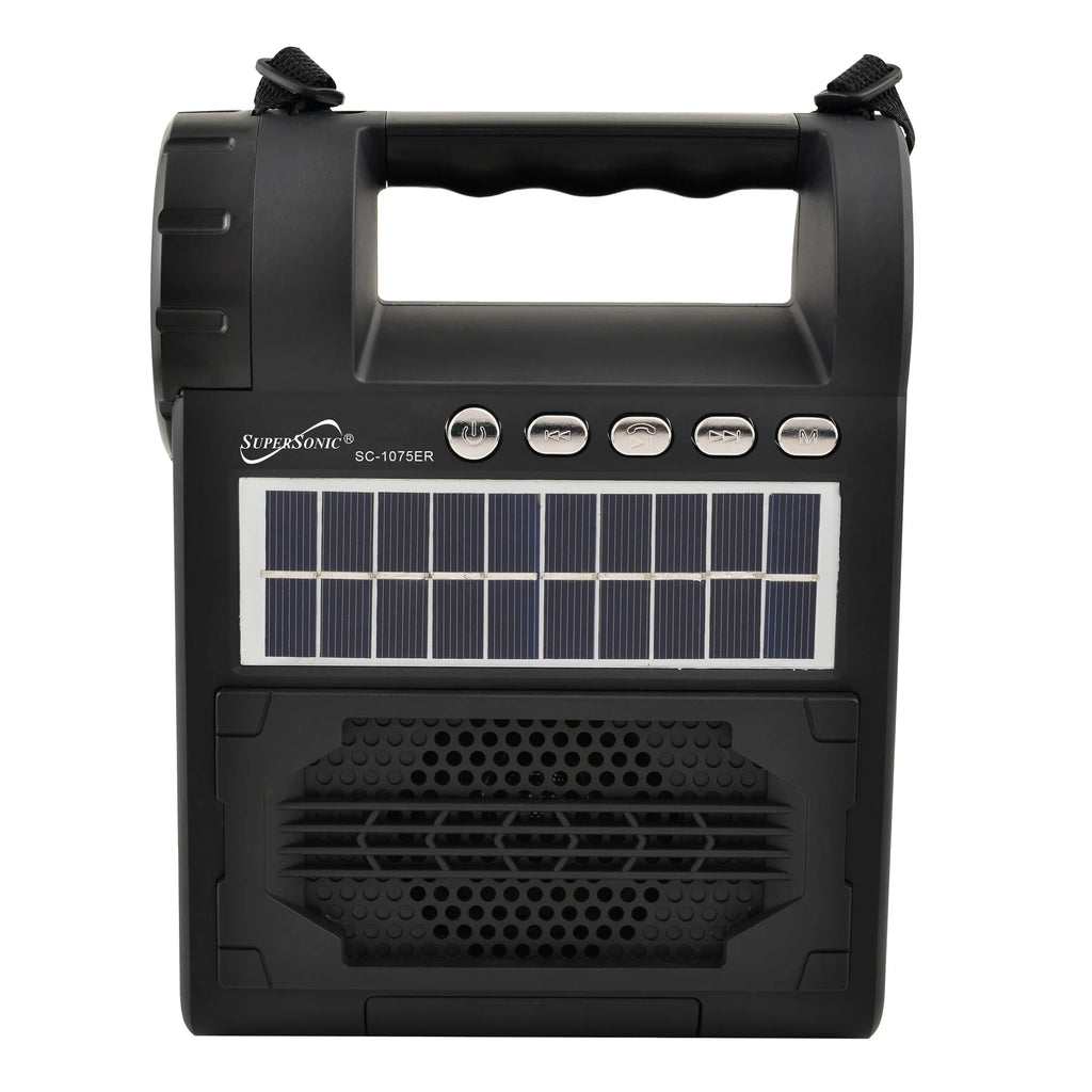 Supersonic Solar Power Speaker W FM Radio, Flashlight, Lantern & Phone Stand (SC-1075ER)